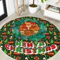 Kenya Christmas Round Carpet with Santa Feast Scene and Festive Wreath Pattern - Wonder Print Shop