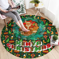 Kenya Christmas Round Carpet with Santa Feast Scene and Festive Wreath Pattern - Wonder Print Shop
