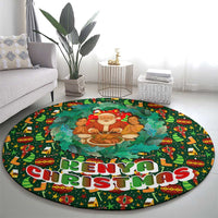 Kenya Christmas Round Carpet with Santa Feast Scene and Festive Wreath Pattern - Wonder Print Shop