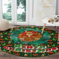 Kenya Christmas Round Carpet with Santa Feast Scene and Festive Wreath Pattern - Wonder Print Shop