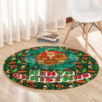 Kenya Christmas Round Carpet with Santa Feast Scene and Festive Wreath Pattern - Wonder Print Shop