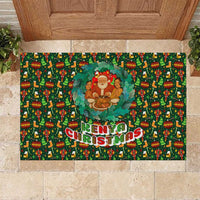 Kenya Christmas Rubber Doormat with Santa Feast Scene and Festive Wreath Pattern - Wonder Print Shop