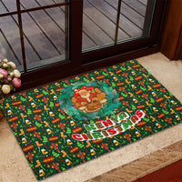 Kenya Christmas Rubber Doormat with Santa Feast Scene and Festive Wreath Pattern - Wonder Print Shop