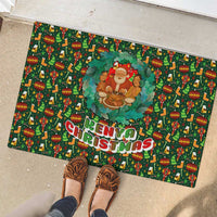 Kenya Christmas Rubber Doormat with Santa Feast Scene and Festive Wreath Pattern - Wonder Print Shop