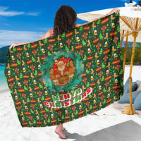 Kenya Christmas Sarong with Santa Feast Scene and Festive Wreath Pattern - Wonder Print Shop
