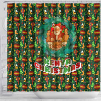 Kenya Christmas Shower Curtain with Santa Feast Scene and Festive Wreath Pattern - Wonder Print Shop