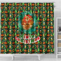 Kenya Christmas Shower Curtain with Santa Feast Scene and Festive Wreath Pattern - Wonder Print Shop