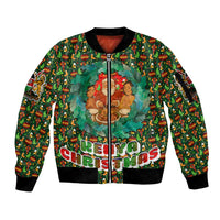 Kenya Christmas Sleeve Zip Bomber Jacket with Santa Feast Scene and Festive Wreath Pattern - Wonder Print Shop