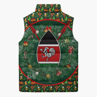 Kenya Christmas Sleeveless Puffer Jacket with Santa Feast Scene and Festive Wreath Pattern - Wonder Print Shop