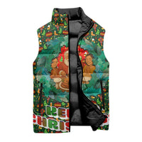 Kenya Christmas Sleeveless Puffer Jacket with Santa Feast Scene and Festive Wreath Pattern - Wonder Print Shop