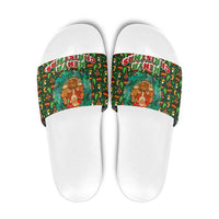 Kenya Christmas Slide Sandals with Santa Feast Scene and Festive Wreath Pattern - Wonder Print Shop