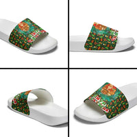 Kenya Christmas Slide Sandals with Santa Feast Scene and Festive Wreath Pattern - Wonder Print Shop