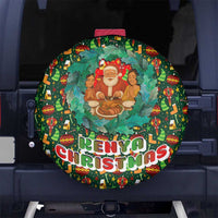 Kenya Christmas Spare Tire Cover with Santa Feast Scene and Festive Wreath Pattern - Wonder Print Shop