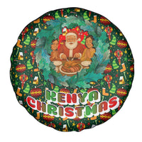 Kenya Christmas Spare Tire Cover with Santa Feast Scene and Festive Wreath Pattern - Wonder Print Shop