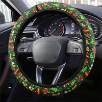 Kenya Christmas Steering Wheel Cover with Santa Feast Scene and Festive Wreath Pattern - Wonder Print Shop