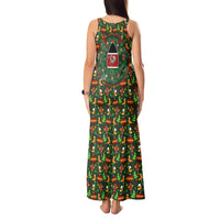 Kenya Christmas Tank Maxi Dress with Santa Feast Scene and Festive Wreath Pattern - Wonder Print Shop