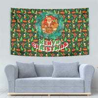Kenya Christmas Tapestry with Santa Feast Scene and Festive Wreath Pattern - Wonder Print Shop