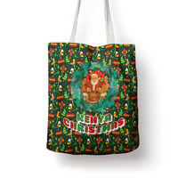 Kenya Christmas Tote Bag with Santa Feast Scene and Festive Wreath Pattern - Wonder Print Shop