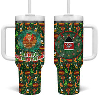 Kenya Christmas Tumbler With Handle with Santa Feast Scene and Festive Wreath Pattern - Wonder Print Shop
