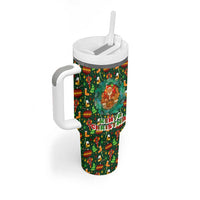 Kenya Christmas Tumbler With Handle with Santa Feast Scene and Festive Wreath Pattern - Wonder Print Shop