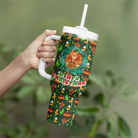Kenya Christmas Tumbler With Handle with Santa Feast Scene and Festive Wreath Pattern - Wonder Print Shop