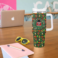 Kenya Christmas Tumbler With Handle with Santa Feast Scene and Festive Wreath Pattern - Wonder Print Shop