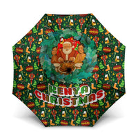 Kenya Christmas Umbrella with Santa Feast Scene and Festive Wreath Pattern - Wonder Print Shop