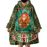 Kenya Christmas Wearable Blanket Hoodie with Santa Feast Scene and Festive Wreath Pattern - Wonder Print Shop