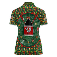 Kenya Christmas Women Polo Shirt with Santa Feast Scene and Festive Wreath Pattern - Wonder Print Shop