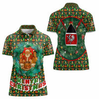 Kenya Christmas Women Polo Shirt with Santa Feast Scene and Festive Wreath Pattern - Wonder Print Shop