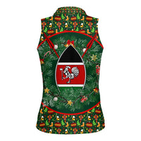 Kenya Christmas Women Sleeveless Polo Shirt with Santa Feast Scene and Festive Wreath Pattern - Wonder Print Shop