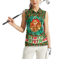 Kenya Christmas Women Sleeveless Polo Shirt with Santa Feast Scene and Festive Wreath Pattern - Wonder Print Shop
