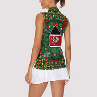 Kenya Christmas Women Sleeveless Polo Shirt with Santa Feast Scene and Festive Wreath Pattern - Wonder Print Shop