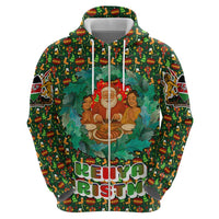 Kenya Christmas Zip Hoodie with Santa Feast Scene and Festive Wreath Pattern - Wonder Print Shop