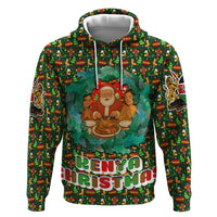 Kenya Christmas Zip Hoodie with Santa Feast Scene and Festive Wreath Pattern - Wonder Print Shop