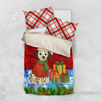 Croatia Christmas Bedding Set with Dalmatian Dog Presents and Red Plaid Holiday - Wonder Print Shop
