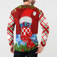Croatia Christmas Button Sweatshirt with Dalmatian Dog Presents and Red Plaid Holiday - Wonder Print Shop