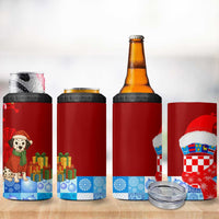 Croatia Christmas 4 in 1 Can Cooler Tumbler with Dalmatian Dog Presents and Red Plaid Holiday - Wonder Print Shop