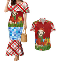 Croatia Christmas Couples Matching Mermaid Dress and Hawaiian Shirt with Dalmatian Dog Presents and Red Plaid Holiday - Wonder Print Shop