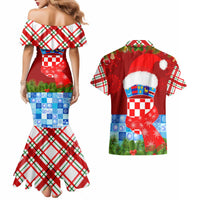 Croatia Christmas Couples Matching Mermaid Dress and Hawaiian Shirt with Dalmatian Dog Presents and Red Plaid Holiday - Wonder Print Shop