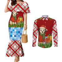 Croatia Christmas Couples Matching Mermaid Dress and Long Sleeve Button Shirt with Dalmatian Dog Presents and Red Plaid Holiday - Wonder Print Shop