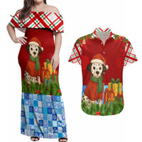 Croatia Christmas Couples Matching Off Shoulder Maxi Dress and Hawaiian Shirt with Dalmatian Dog Presents and Red Plaid Holiday - Wonder Print Shop