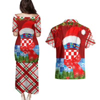 Croatia Christmas Couples Matching Puletasi and Hawaiian Shirt with Dalmatian Dog Presents and Red Plaid Holiday - Wonder Print Shop