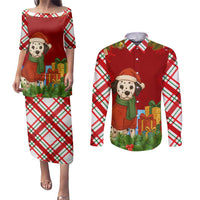 Croatia Christmas Couples Matching Puletasi and Long Sleeve Button Shirt with Dalmatian Dog Presents and Red Plaid Holiday - Wonder Print Shop