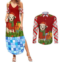 Croatia Christmas Couples Matching Summer Maxi Dress and Long Sleeve Button Shirt with Dalmatian Dog Presents and Red Plaid Holiday - Wonder Print Shop