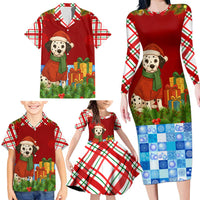 Croatia Christmas Family Matching Long Sleeve Bodycon Dress and Hawaiian Shirt with Dalmatian Dog Presents and Red Plaid Holiday - Wonder Print Shop