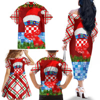 Croatia Christmas Family Matching Off The Shoulder Long Sleeve Dress and Hawaiian Shirt with Dalmatian Dog Presents and Red Plaid Holiday - Wonder Print Shop