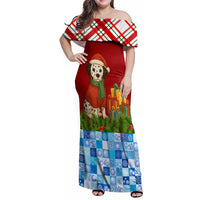 Croatia Christmas Family Matching Off Shoulder Maxi Dress and Hawaiian Shirt with Dalmatian Dog Presents and Red Plaid Holiday - Wonder Print Shop