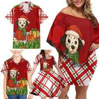 Croatia Christmas Family Matching Off Shoulder Short Dress and Hawaiian Shirt with Dalmatian Dog Presents and Red Plaid Holiday - Wonder Print Shop