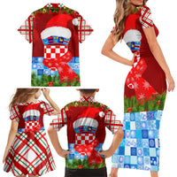 Croatia Christmas Family Matching Short Sleeve Bodycon Dress and Hawaiian Shirt with Dalmatian Dog Presents and Red Plaid Holiday - Wonder Print Shop